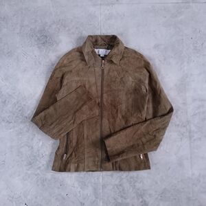 Vintage Green Suede Zip-Front Jacket LEATHER